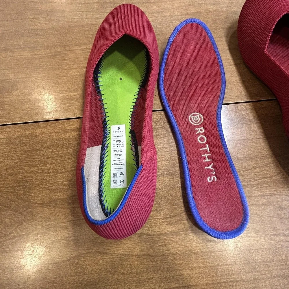 Rothy's Shoes Womens Size 8.5 Red The Flat Ballet Flats Knit Washable Comfort